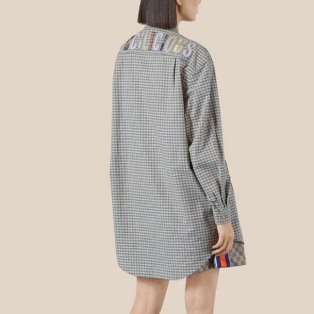 Gucci Gingham Embroidered Cotton Oversized Shirtdress or Tunic Size 38 - Picture 5 of 13
